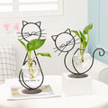 High Quality Cute Cat Shape Simple Flower Art Hydroponic With Metal Frame Home Decor Plant Glass Vase