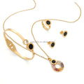 Women's Gold Plated Stainless Steel Jewelry Set Dubai Necklace Bangle with Colorful Shell Zircon Stone for Wedding and Party