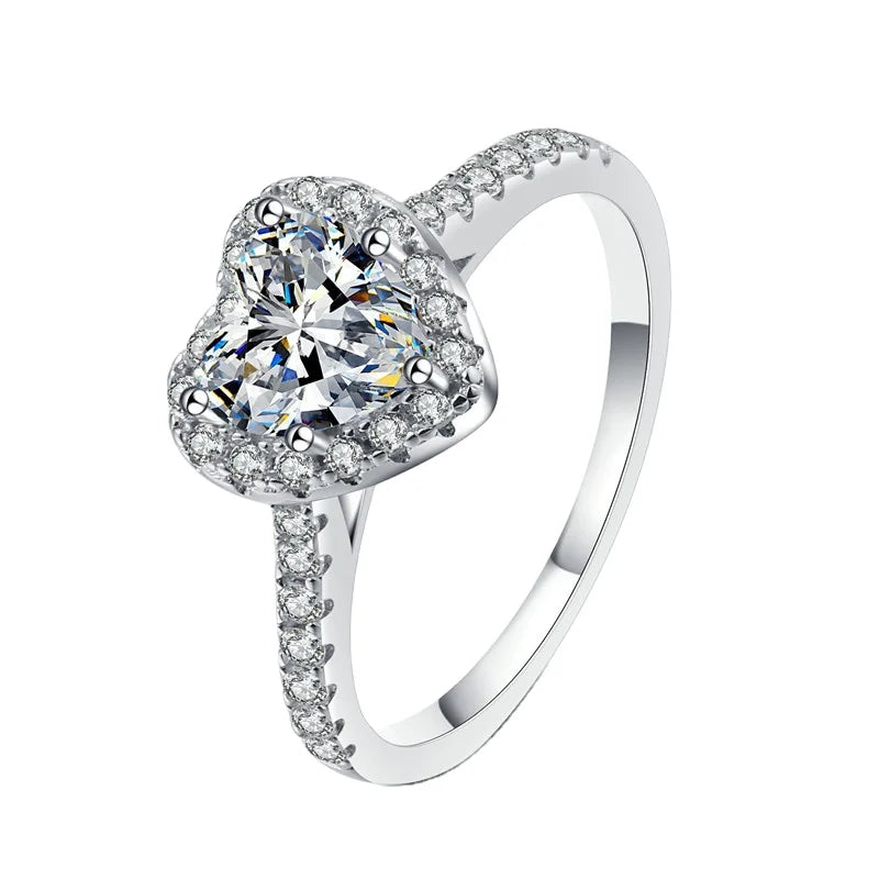 1ct Moissanite Women Ring 925 Sterling Silver Heart Shape D Color Moissanite Diamond Wedding Rings