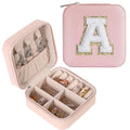 Creative New Pink PU Leather Jewelry Packaging Luxury Portable Travel Ring Box with Embroidery Alphabet Letter