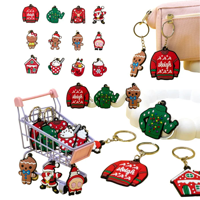 Personalized Cute Ugly Sweater Candy Cane Design Christmas Keychain for Kids and Adults PVC Cartoon Holiday Gift Keychains