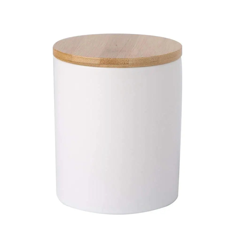 White Ceramic Tea Canister Storage with Bamboo Lid Storage Jar for Kitchen CNLF