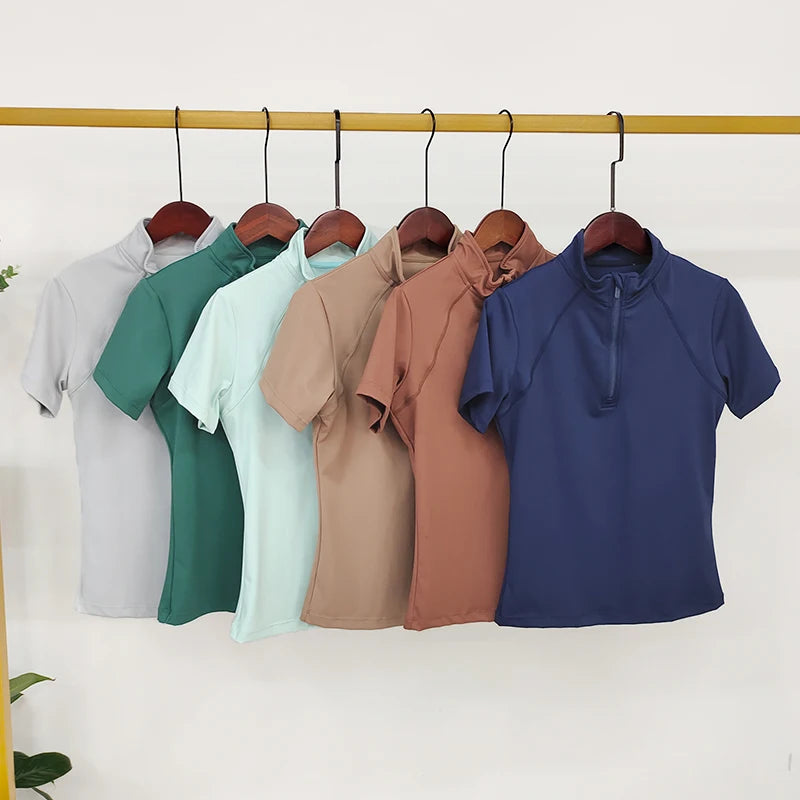 Hot Selling Women Short Sleeve Equestrian Shirt Quick Dry Horse Riding Tops Nylon Riding Base Layer Equine Clothing Horse Shirt