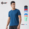 Men's Lightweight Quick-Dry Breathable Striped-Knit Sports T-Shirt Multi-Color Crewneck Gym Training Top Solid Pattern Blank