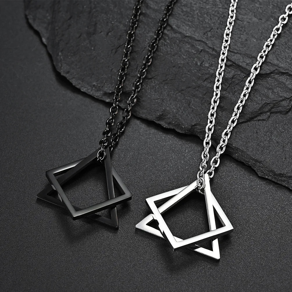 Creative Geometric Square Combination Men's Necklace Cold Wind Ins Hip Hop Net Red Tide Men and Women Couple Pendant Wholesale