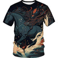 Fitspi Horse of Mountains and Rivers Printed T-shirt Natural Maple Leaf Short Sleeve Tops T Shirt Wholesale