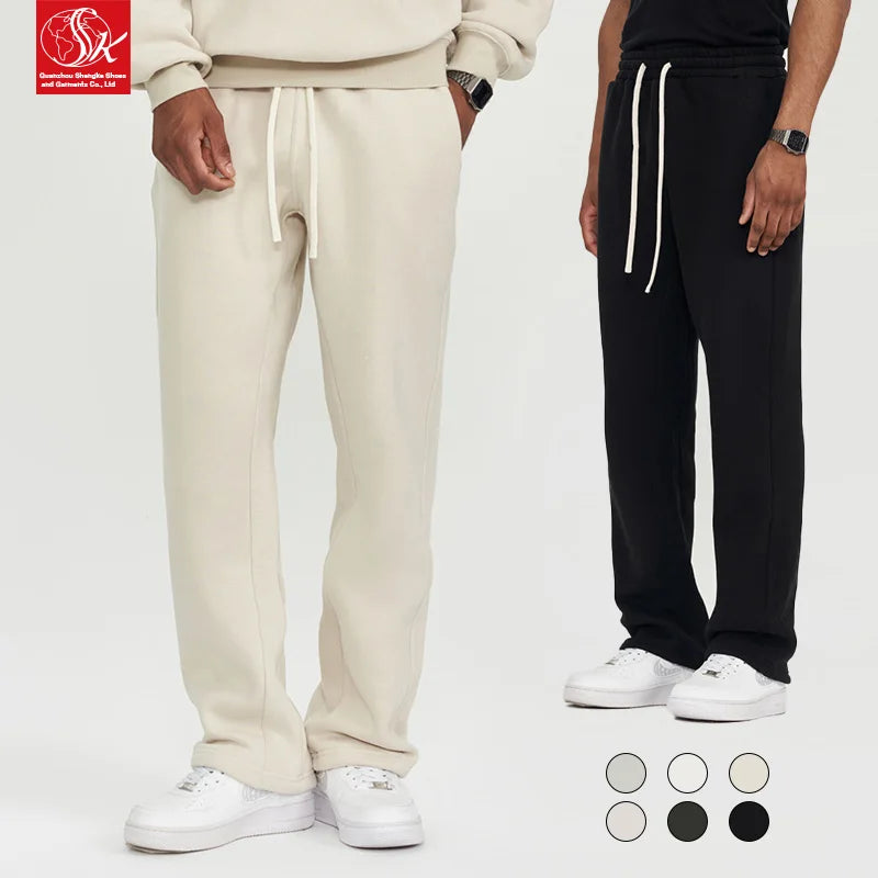 SK New Men's Sports Sweatpants 350G Worsted Warm Fleece Winter Tracksuit Mid Elastic Waist Drawstring Straight Leg Flat Front