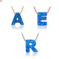 Alphabet Letter Pendant Necklace for Men Women Sterling Silver Rhodium Plated Cross Chain Synthetic Blue Fire Opal Gift