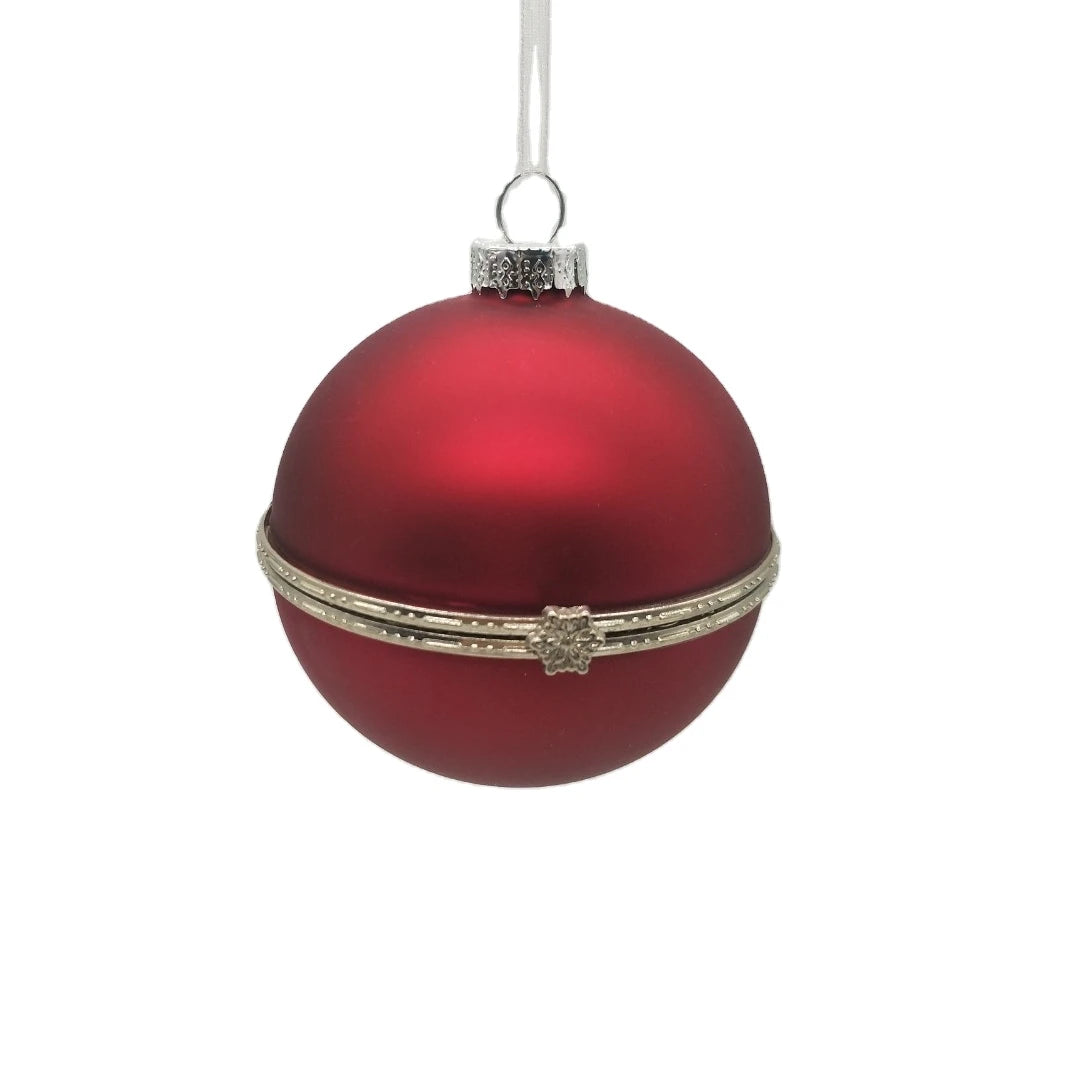 Factory Hot Selling Glass Christmas Ball Ornament Open Filled 8cm Red Hanging Bauble Pendant for Wedding Festival Decoration