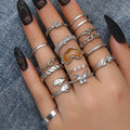 15 Pcs/set Jewelry Knuckle Ring Gold Plated Love Dripping Oil Ring Set Hugging Butterfly Knotted Pearl Open Knuckle Ring
