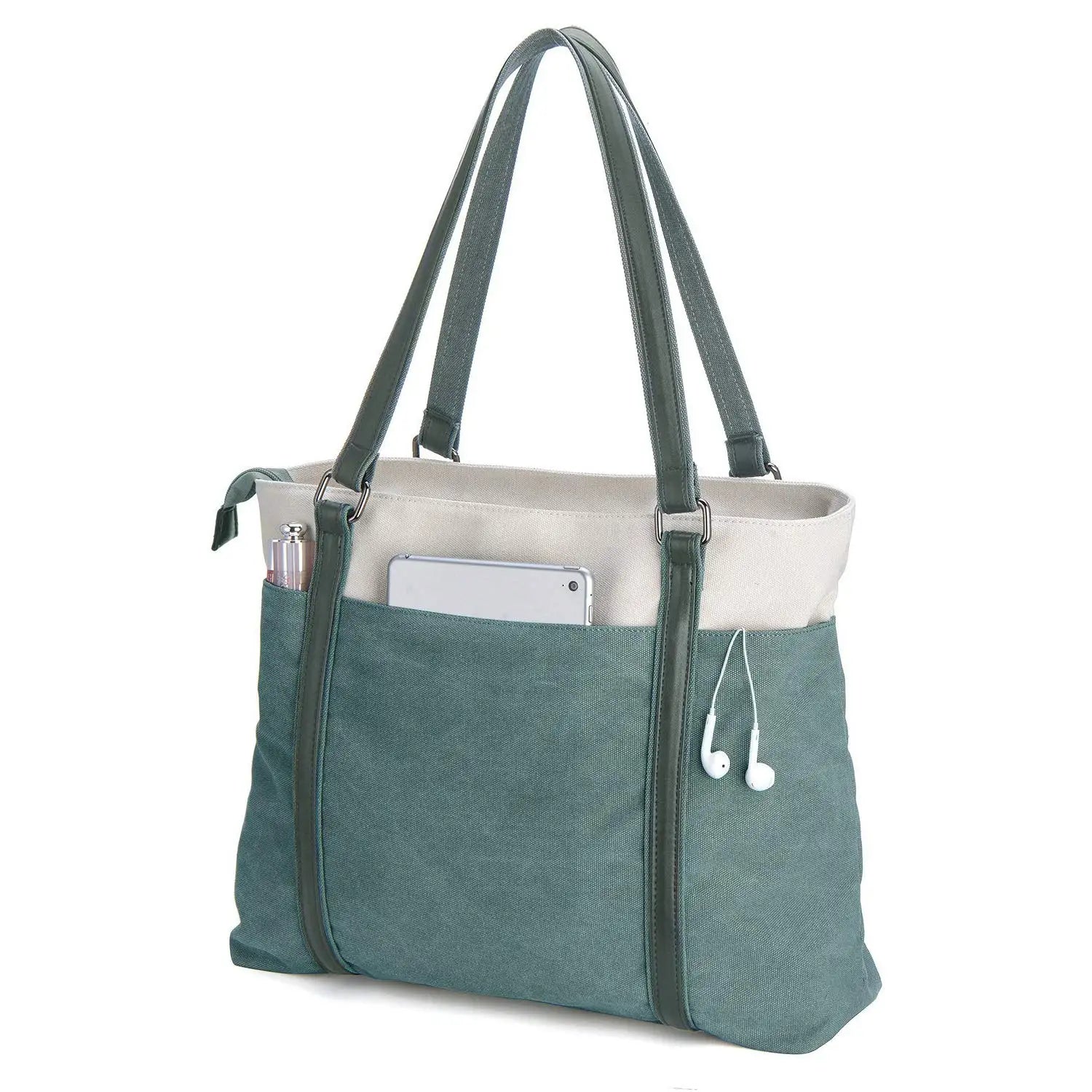 Cute Fashion Modern Perfect Big Zip Top Designer Womens Ladies 15.6 Work Laptop Cotton Canvas Library Book Tote Bag