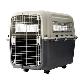 IATA Airline Kennels Luxury Large Kennel on Wheel Dog Cat Crate Carrier Approved Plastic Pet Travel Solid Grey & White 7-15 Days