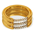 High End Women's 18K PVD Gold Plated Multilayer Stainless Steel Ring Waterproof Zirconia Band Trendy Fashion Jewelry Rings Gift
