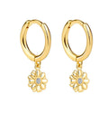 Gemnel Fashion Jewellery Diamond Flowers 925 Silver Piercing Gold Plated Huggie Earrings