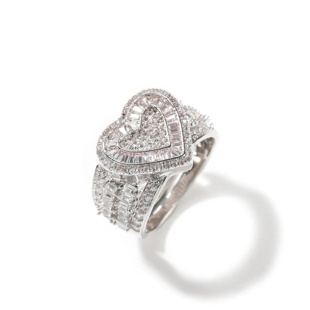 2025 New Fashion Gold Ring Heart Butterfly Shape Resizeable Diamond Ring HipHop for Party Gift Wholesale Price Zircon Made Brass