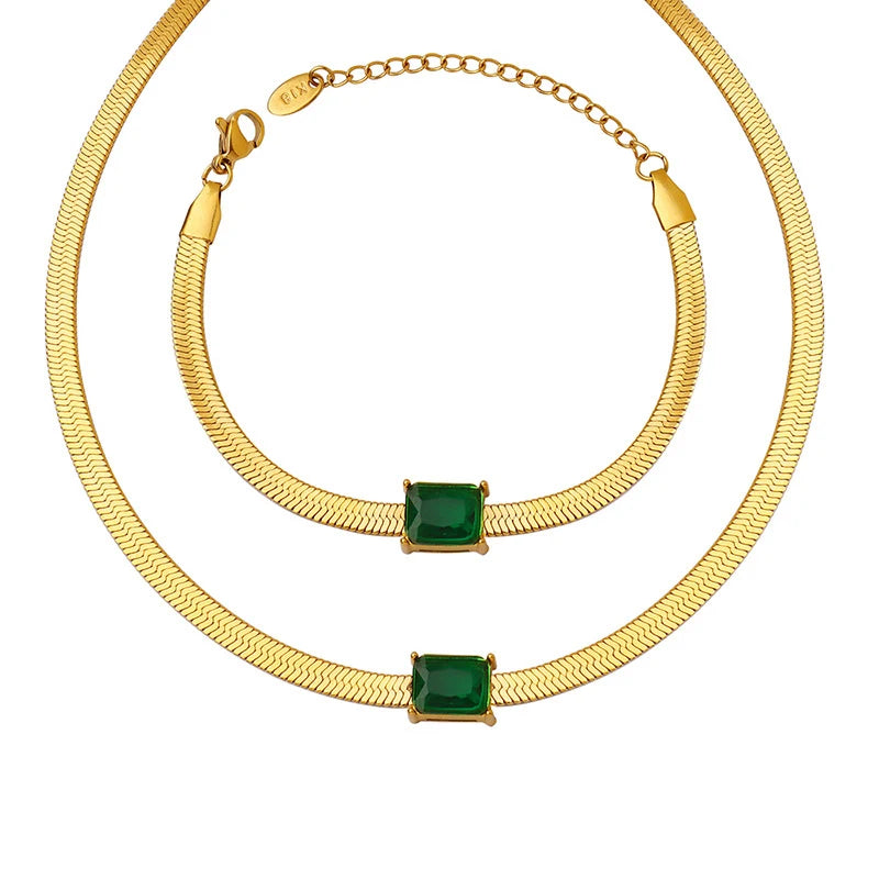 Hot Sale Classic Fashion Flat Chain Jewelry Stainless Steel Gold Plated Zircon Snake Chain Woman Luxury Necklace