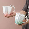 Valentines Day Pearl Shell Coffee Cups Glazed Ceramic Gold Rims Gradient Color Water Milk Coffee Mug With Lid