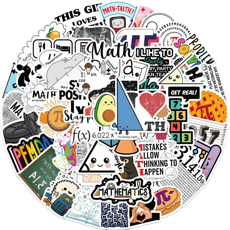 50pcs PVC Math Formula Stickers for Students Kid and Teens Water Bottle and Laptop Mathematical Formula Vinyl Decals