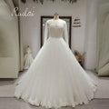 Ruolai ZW00228 Illusion Long Sleeves Beaded Bridal Dress  Lace Appliqued Crystal Pearls Wedding Dress