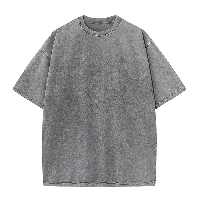 Manufacturer Custom Men Plus Size Hip Hop Streetwear Knitted Print T-Shirt Distress Oversized Acid Wash Vintage 100% Cotton