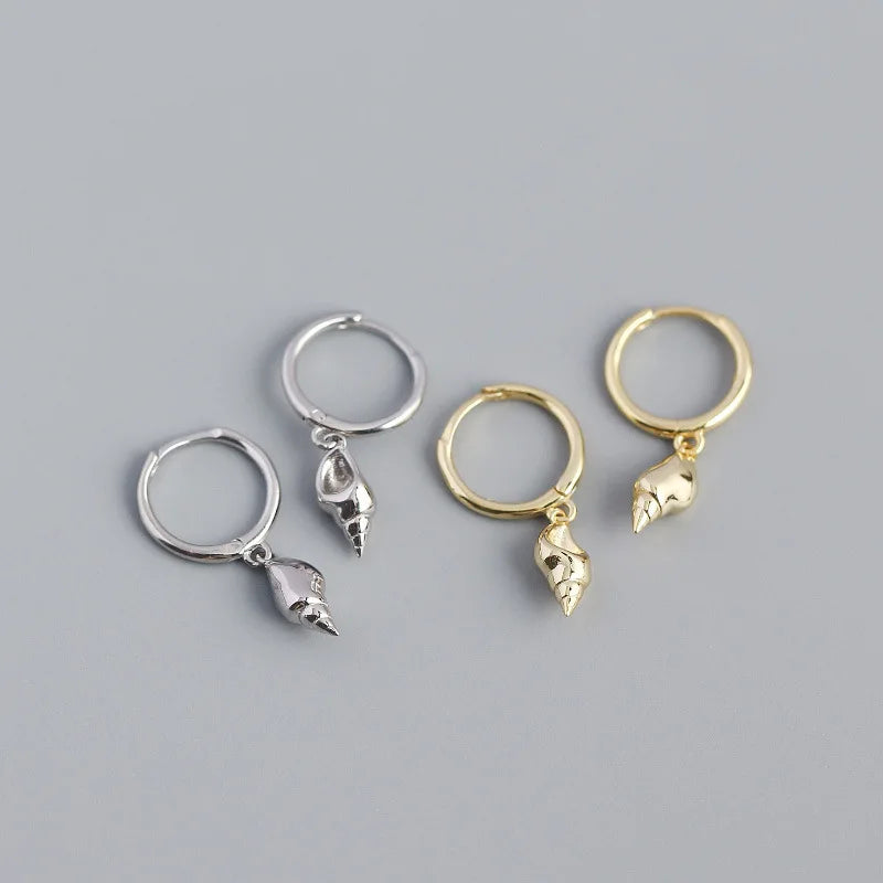 2024 INS 925 Sterling Silver Summer Beach Geometric Shell Conch Shape Hoop Earring Jewelry for Women