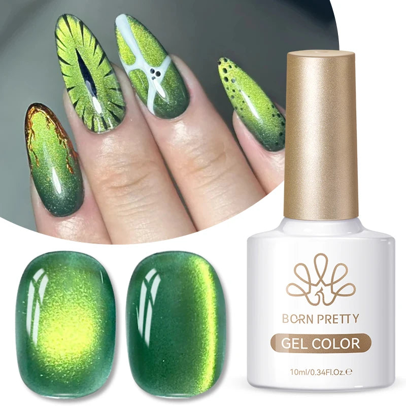 BORN PRETTY 10ml Trendy Green Glass Cat Eye Gel Custom Logo Cruelty Free Vegan Jelly Beads Cat Magnetic Gel Polish
