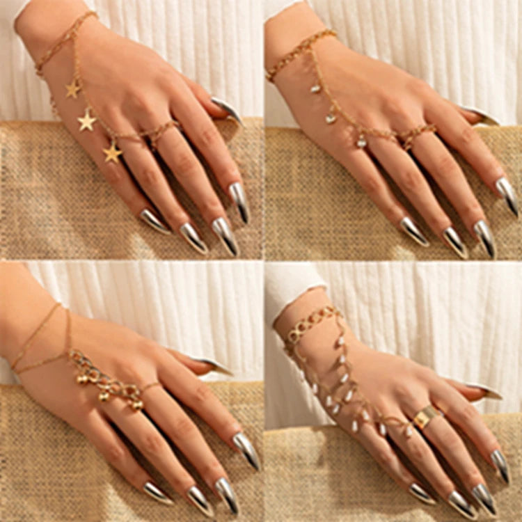 YG-72 Wholesale Jewelry Simple Bracelets Women Adjustable Star Ball Crystal Pearl Gold Hand Bracelet Connected Ring