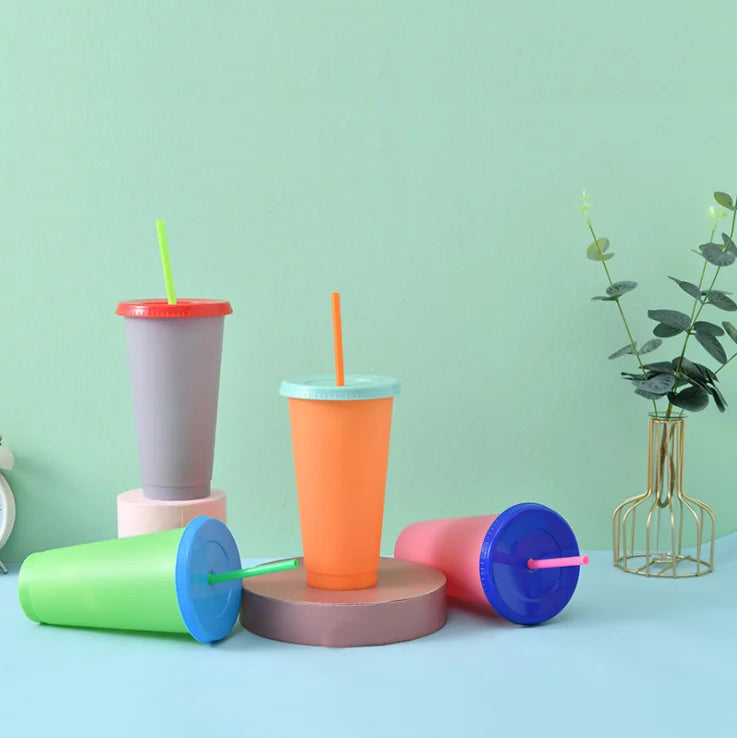 Hot Seller Mug Plastic Color Changing Tumbler Plastic Tumbler Cup with Straw