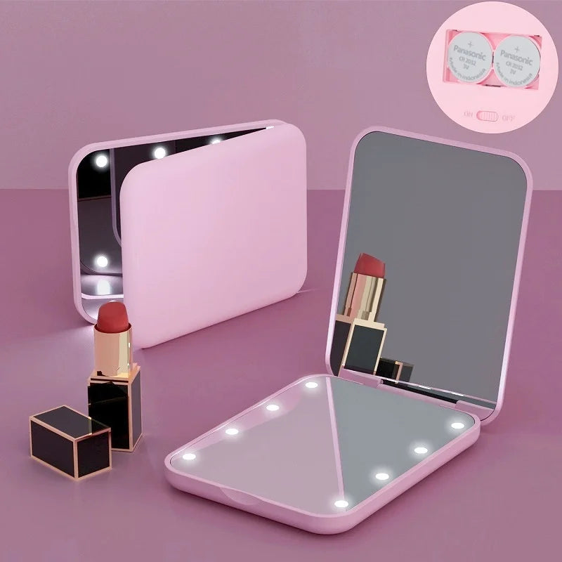 Wholesale Pocket Makeup Mirror 2X Magnifying Portable Cosmetic Mirror High Definition Rectangle LED Mirror Mini Folding Mirror