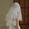 QUEENSGOWN Delicate Soft Mesh Fabric Wedding Veil With Lovely Bow and Elegant Pearls Wedding Dress Accessories