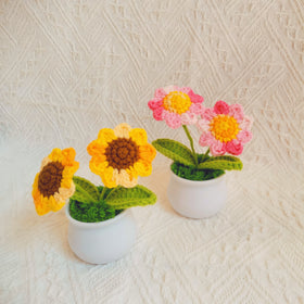 Hot Selling Mini Potted Knitting Flowers (100% Wool) Crochet Home Office Car Decoration Handmade Islamic Wedding Gifts Toplin