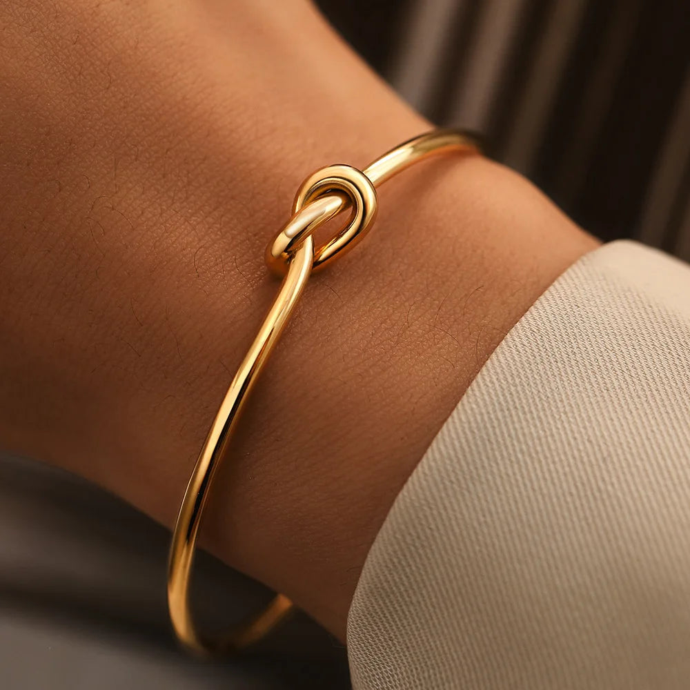 Punk Jewelry 18K Gold Plated Twist Rope Cuff Couple Bracelet No Fade Stainless Steel Twisted Bangle Bracelet for Women