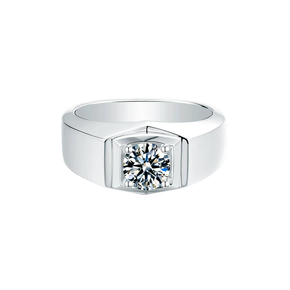 Men's 1ct Moissanite Ring Rhodium Plated 925 Sterling Silver Wedding Band Durable Luxury Jewelry