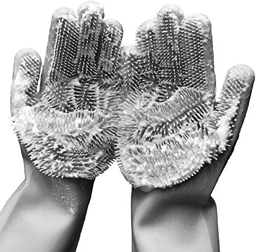 Dishwashing Cleaning Sponge Gloves Reusable Silicone Brush Scrubber Gloves for Pet Grooming Bathing Car Washing