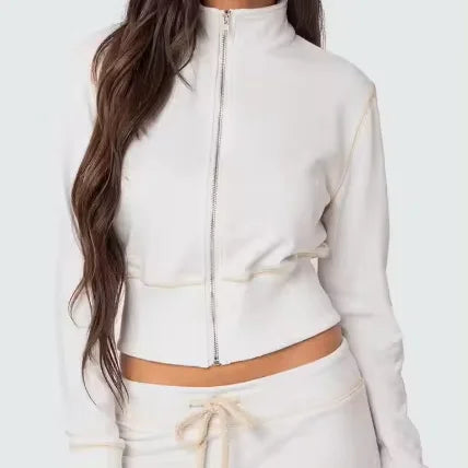 Women's Two Piece Outfits Tracksuit Sweatsuit Y2K Long Sleeve Cropped Zip up Hoodie Jacket Sweatpants Jogger Set