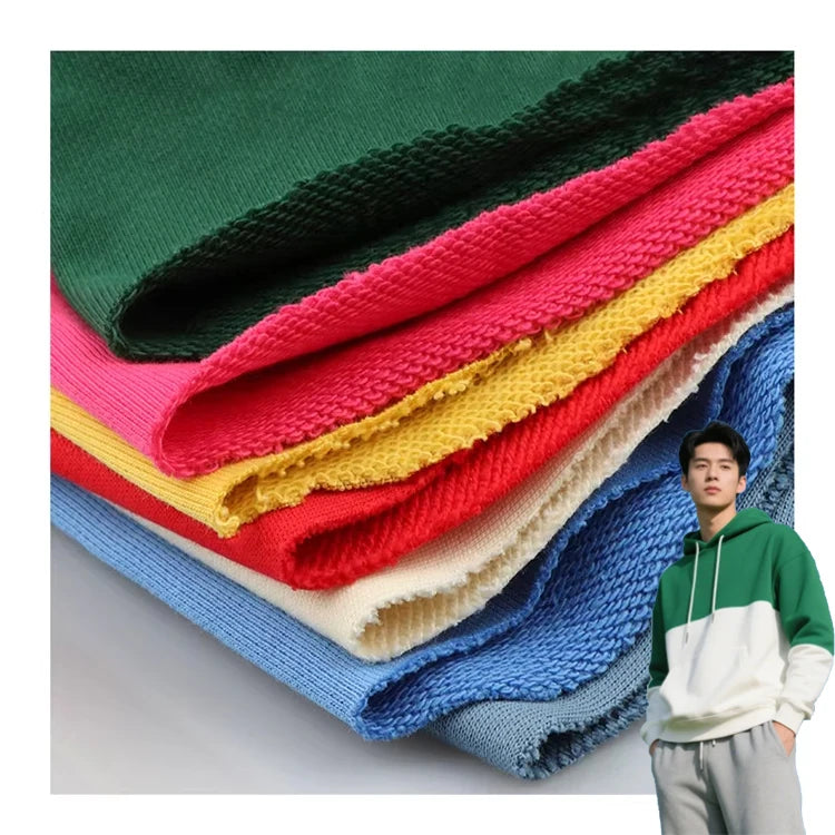French Terry Fabric Customized Colors Knit Fabric Textile Raw Material 100% Cotton Knit Fabric for Hoodie Sweatsuit