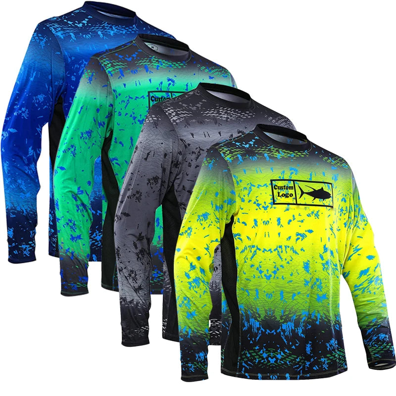 Wholesale Custom Sublimation Printed Polyester Blend Lightweight Upf50+ Long Sleeve Fishing Wear Fishing Shirts Men