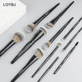 LOYBJ Professional Pro Series All Black Wood Handle Synthetic Hair Face Makeup Brush Set Foundation Powder Blush Contour Eyebrow