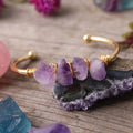 Natural Amethyst & Copper Quartz Chip Beads Trendy Open Cuff Bangles Women's Gold Plated Bracelet Jewelry