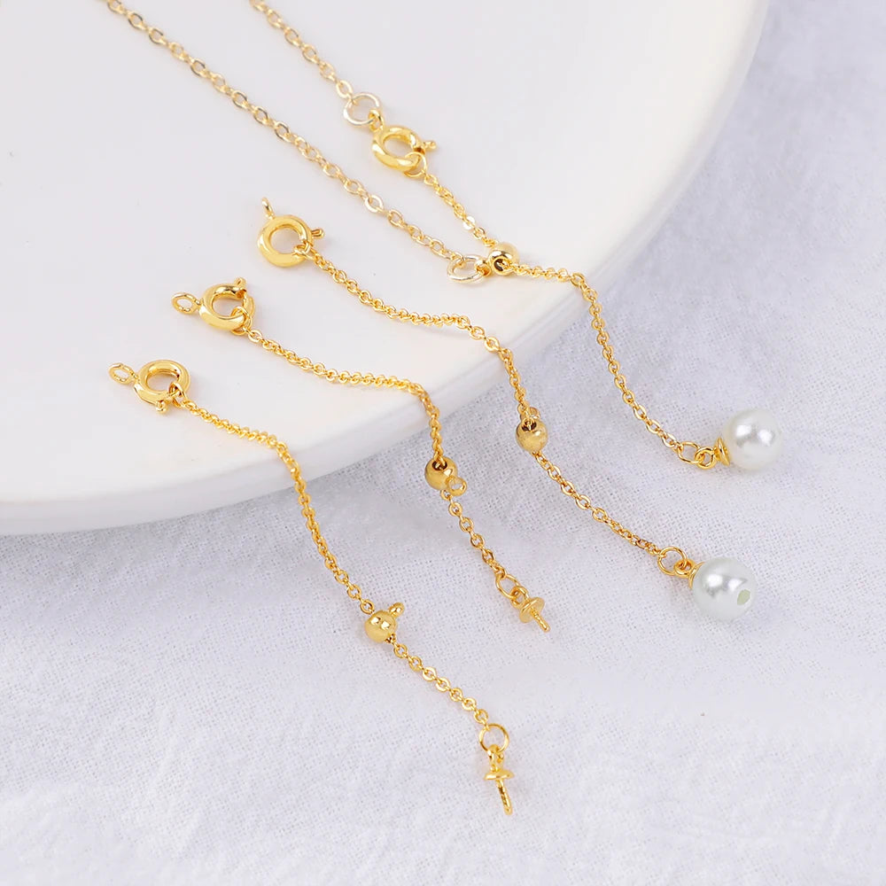18K Gold Plated Brass Extension Chain Adjustable Bracelet Tail Chains with Pin and Spring Clasp  for Necklace Accessories