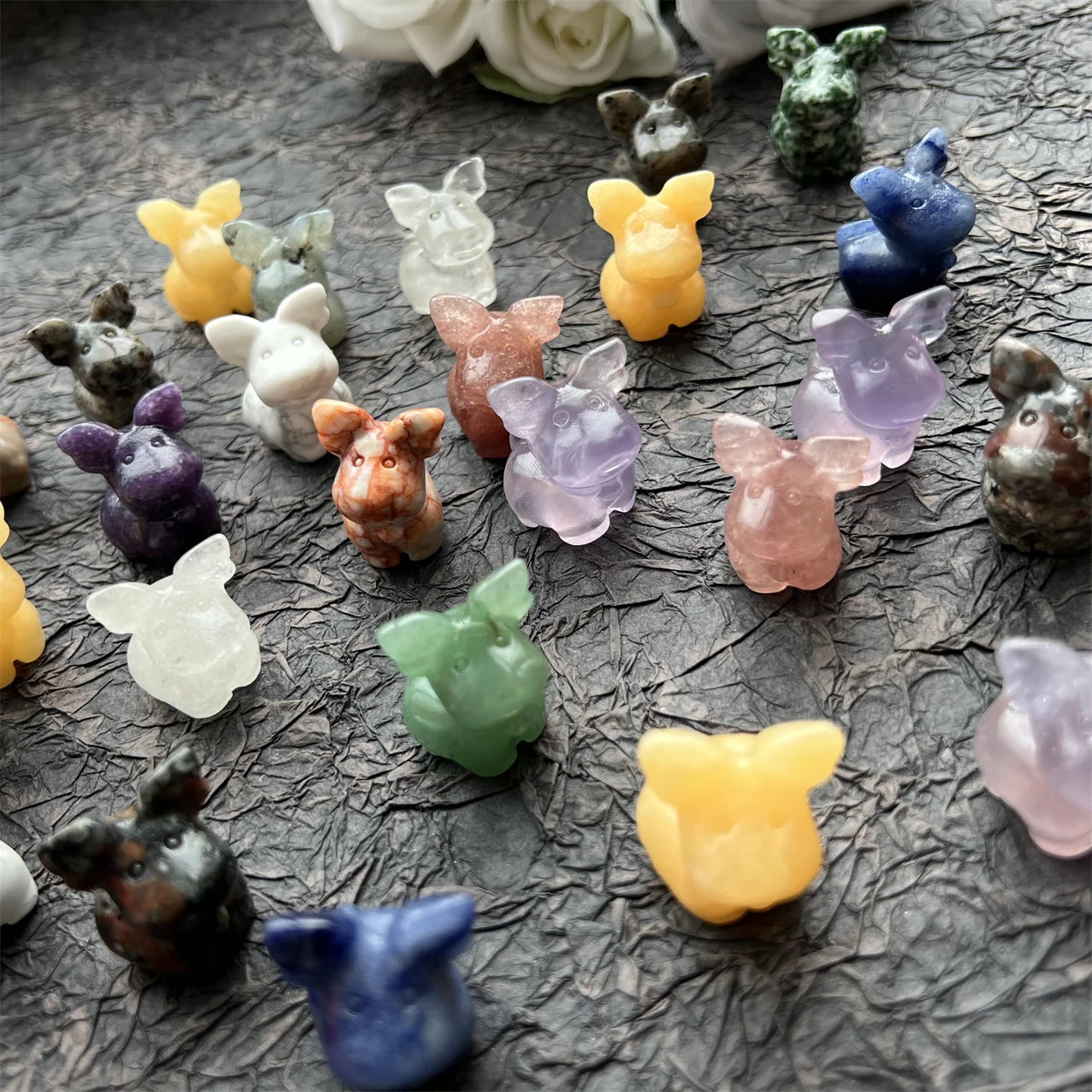 Mini Christmas Deer Decorative Mini Deer Natural Crystal Fluorite Strawberry Quartz Polished Lovely Christmas Decoration