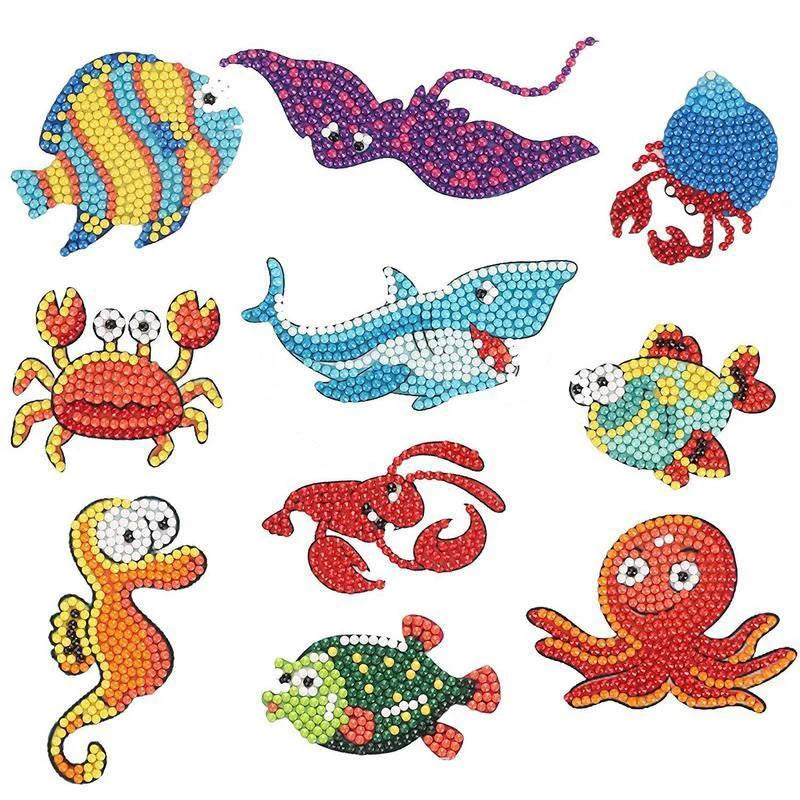 Wholesale Diamond Child Cartoon Aquatic Creatures Seahorse Octopus Crab Mosaic Sticker Cup Refrigerator Mobile Phone Stickers