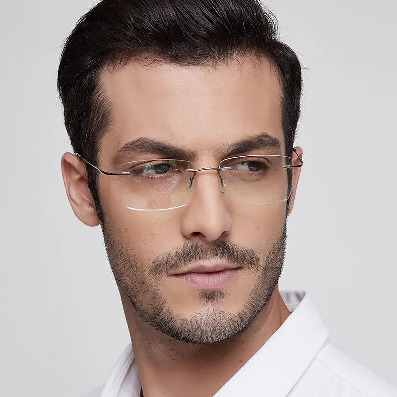 Fashion Rimless Eyeglass Optical Glasses Frames Spectacle Pure Titanium Men Eyeglasses Frames 2025