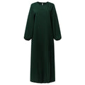Custom Women Fashion Elegant Comfortable Loose Long Balloon Sleeve O Neck Gauze Pleated Muslim Maxi Dress