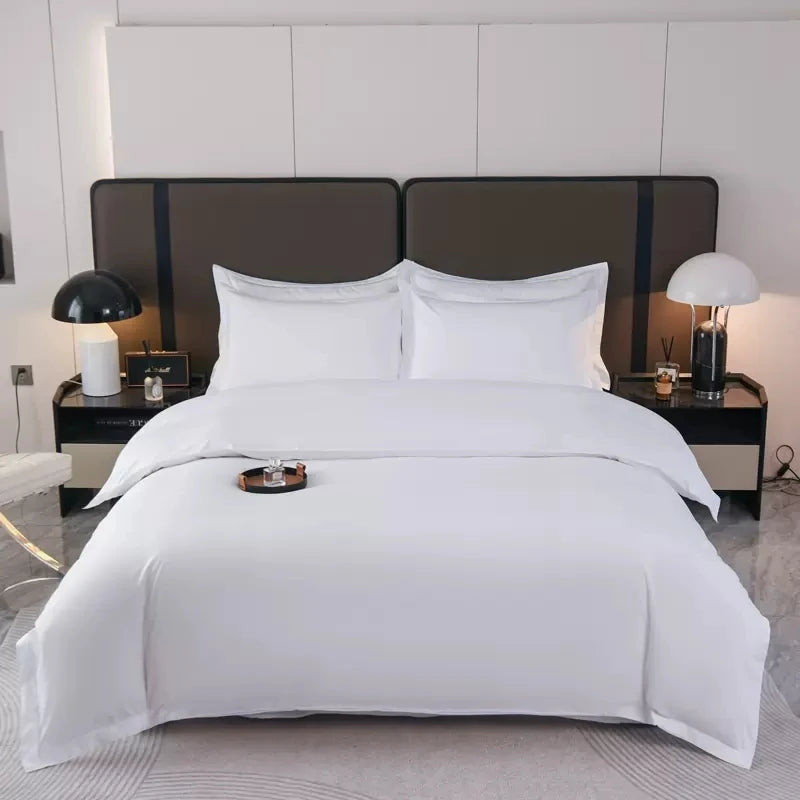 Plain White Hotel Bed Sheets 100% Cotton Customized Size Comfortable Hotel Satin Bedding Set