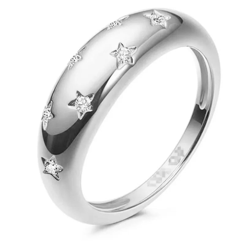 S925 Silver 0.1ct Star Moissanite Ring for Women European American Hip-Hop Style Daily Banquet Wear