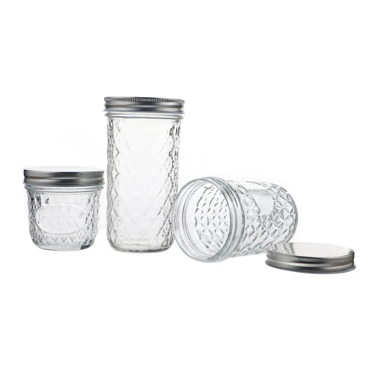 Factory Wholesale Diamond Shape 8 oz 16 oz Glass Storage Jar Caviar Glass Jar With Aluminum Cover