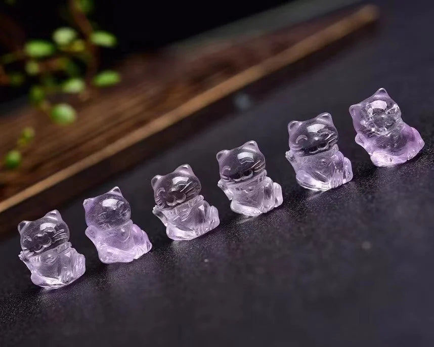 Quartz Healing Crystal Cartoon Figurine Carvings Amethyst Fortune Cat