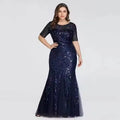 Women Elegant Party Prom Gowns Short Sleeve Beaded Leaves Pattern Formal 2025 Plus Size Sequin Mesh Mermaid Slim Evening Dress