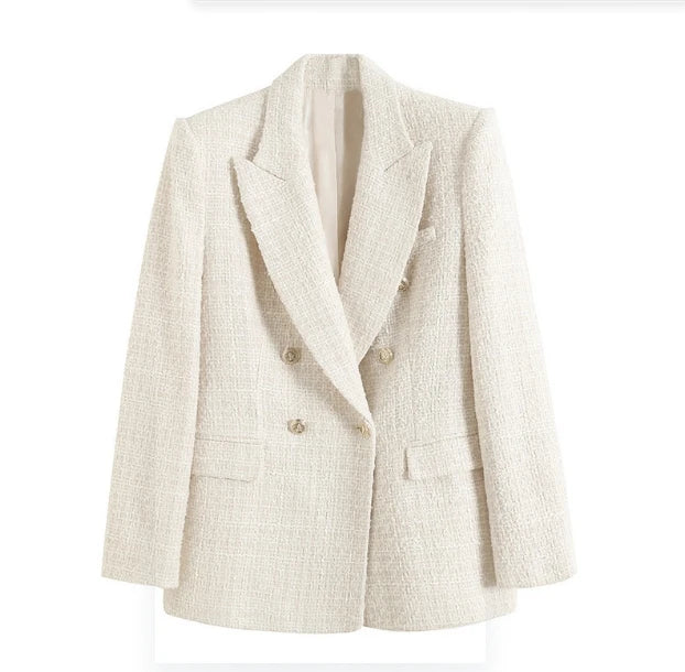 Women's Fashion Texture Double Breasted Mid Length Coat